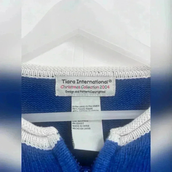Tiara International Christmas Blue Snowmen Holiday Art to Wear Sweater Size XL - Picture 2 of 3